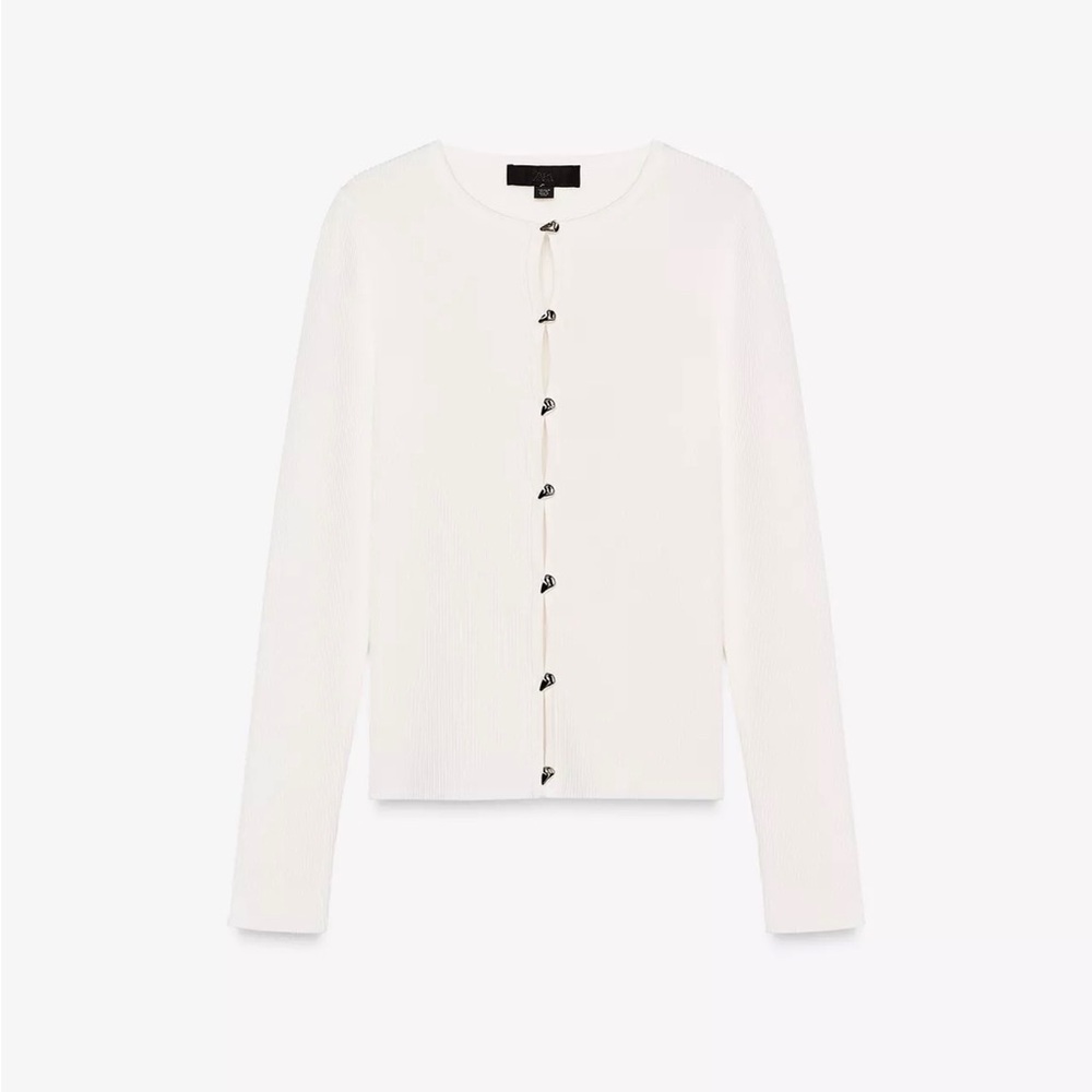 Zara Ribbed Knit Cardigan with Silver Buttons NWT White Size Small
